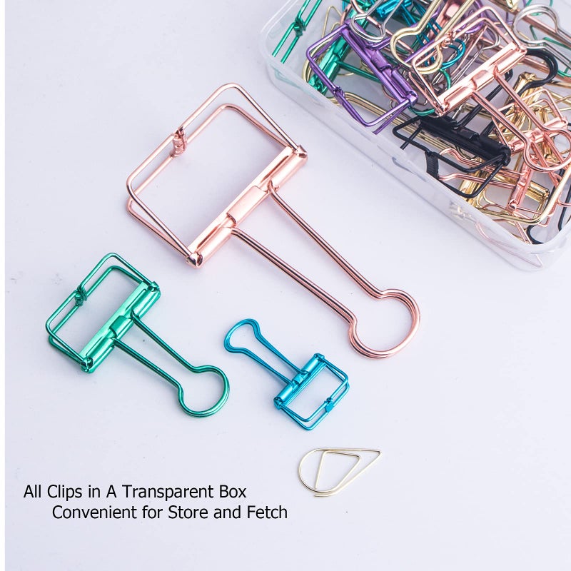 VENCINK 18 Pcs Gold Wire Binder Clips and 20 Pcs Cute Paper Clips Set Assorted Sizes, 2 Big 6 Medium 10 Small Smooth Steel Hollow Office Clamp Clips - Image 3